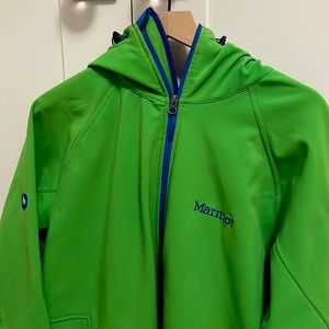 Good Used Condition Mens Marmot Hooded Green soft shell jacket Lrg